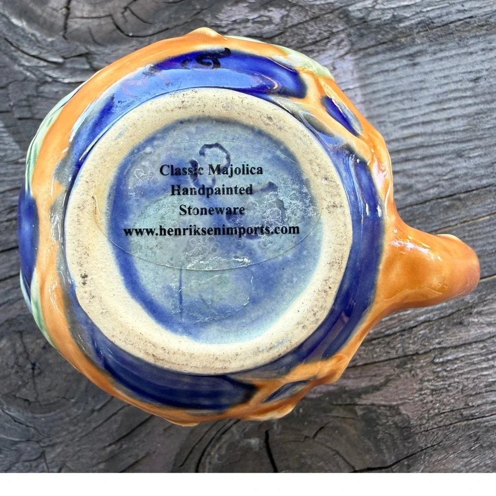 Henriksen Imports Classic Majolica‎ Bird and Pear Handpainted Stoneware Creamer